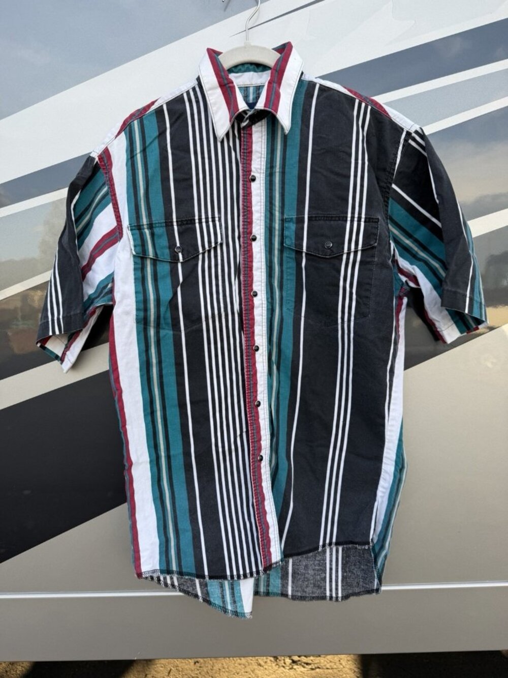 Vintage 90s Wrangler Brushpopper striped western equestrian rodeo shirt XL tails